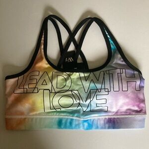 Peloton WITH Strappy Sports Bra Lead With Love Rainbow Tie Dye Size M